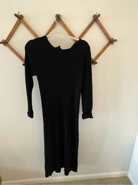 WAYF Black Long Sleeve Ribbed Knit Dress
